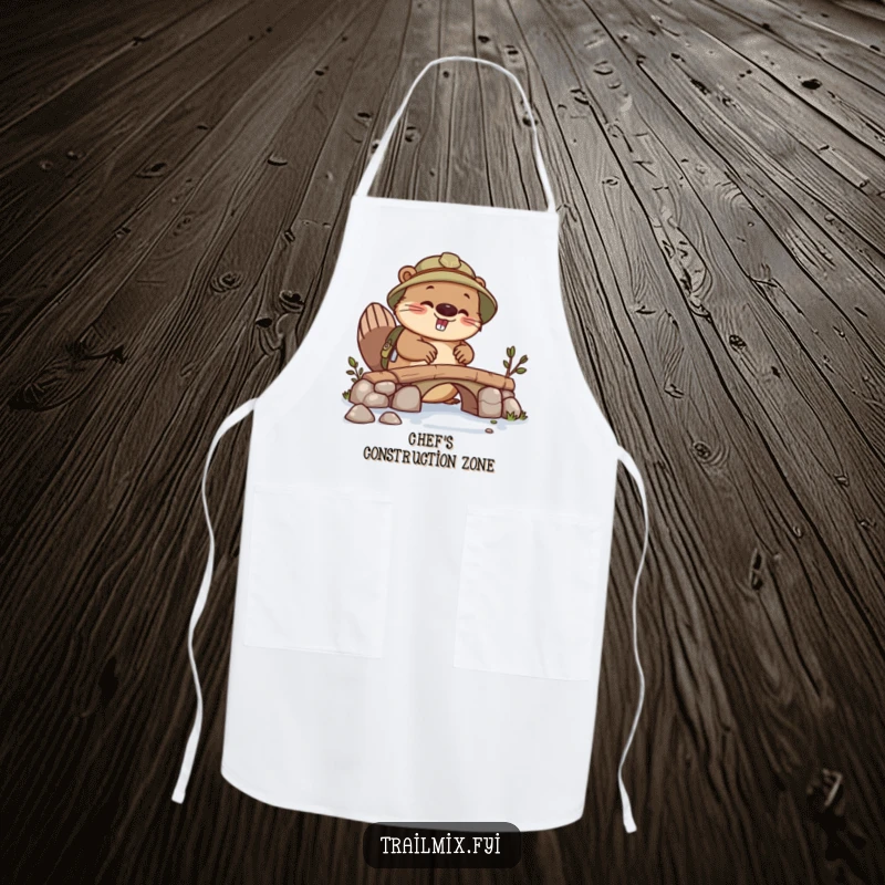 Funny beaver explorer apron, busy building a bridge, durable and practical, adds industrious charm.