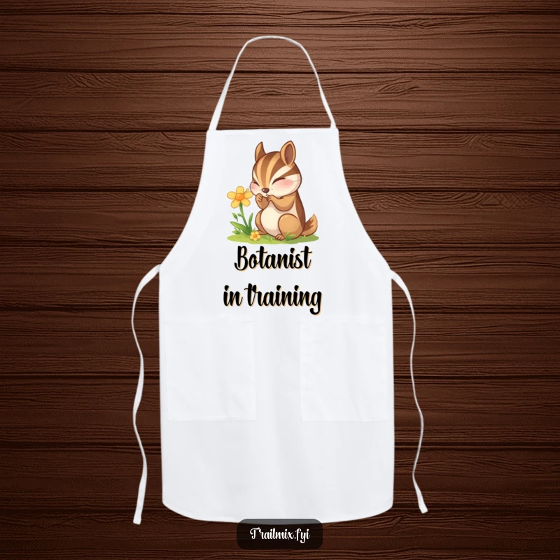 Funny Chipmunk Apron: A curious chipmunk is examining a wildflower, perfect for adding humor to your kitchen or garden attire.