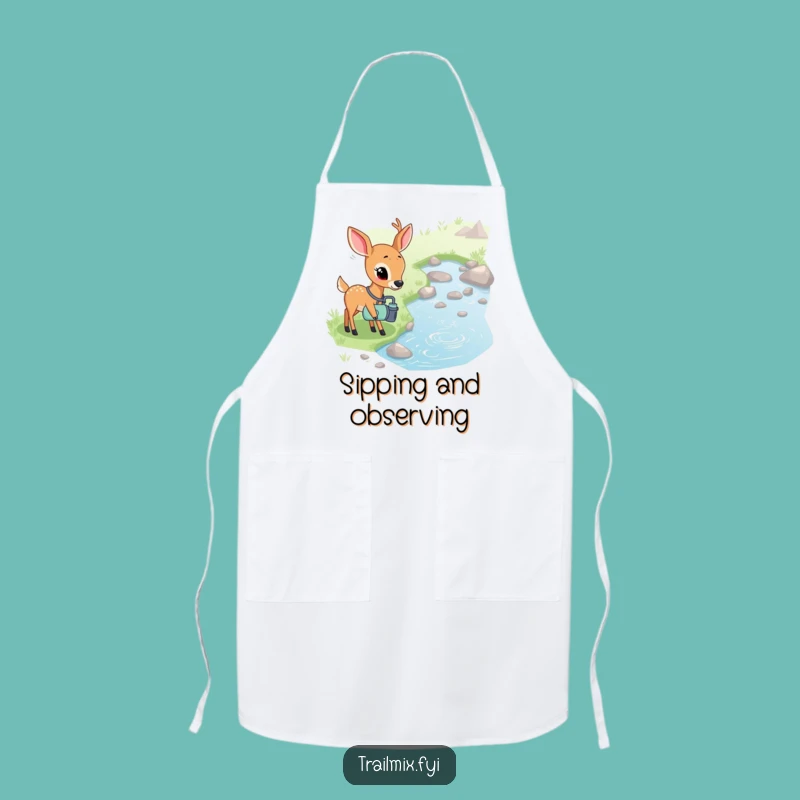 Funny Shy Deer Stream Kitchen Apron - Curious Chef Character Wear