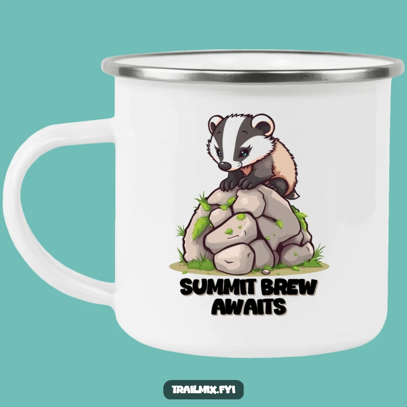 Funny Determined Badger Climbing Camping Mug: Adventure Fuel & Hilarious Sips