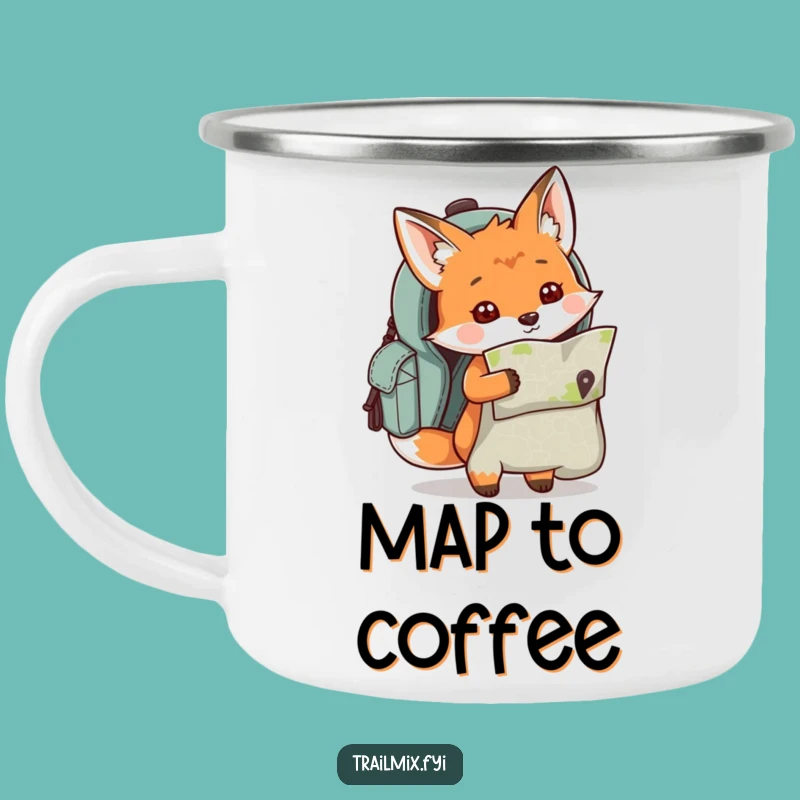 Funny Fox Map Backpack Camping Mug - Explorer's Brew, Perfect Campfire Gift