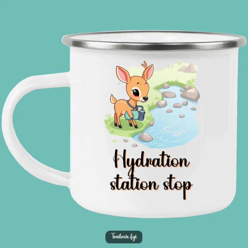 Funny Shy Deer Stream Enamel Camping Mug - Nature Drinkware
