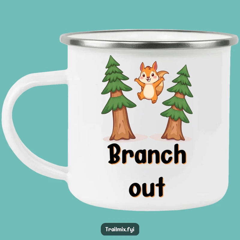 Funny Squirrel Leaping Camping Mug: Hilarious Outdoor Adventure Gift
