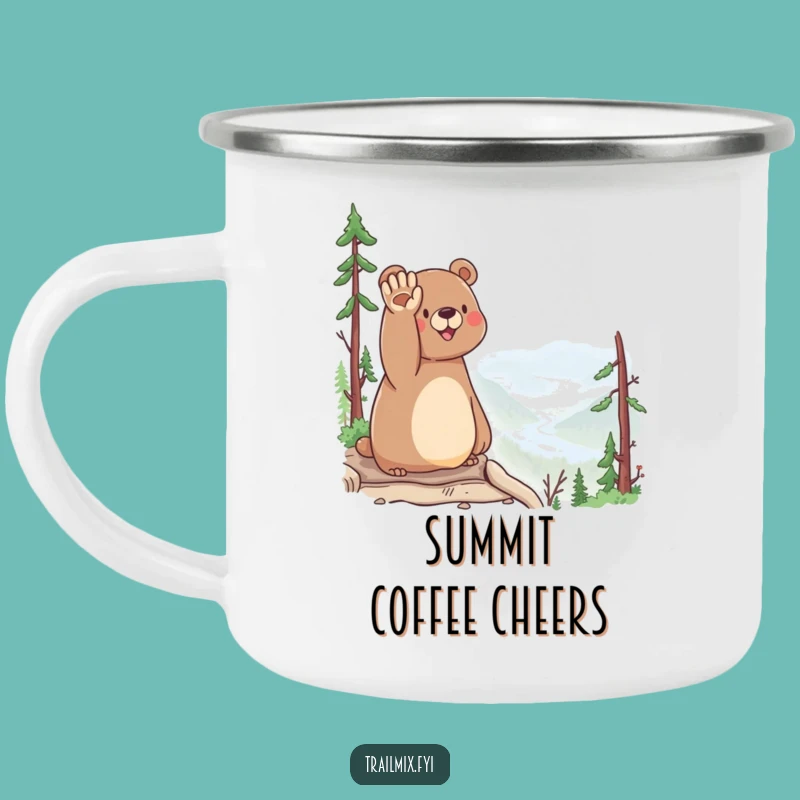 Funny Bear Waving Camping Mug - Scenic Views & Happy Sips
