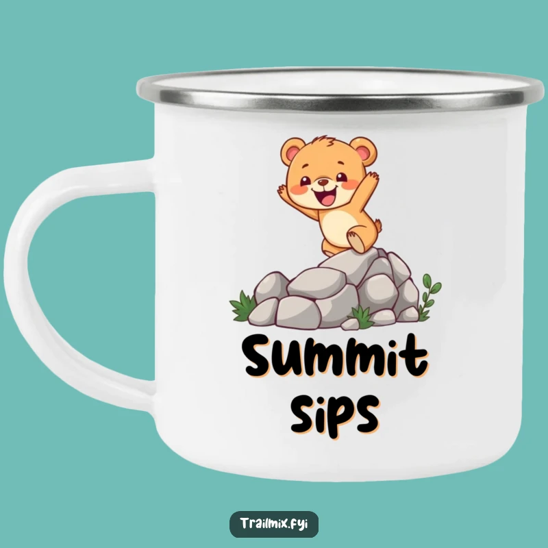 Funny Bear Cub Camp Mug: Cheerful Trail Climbing Adventure Vessel