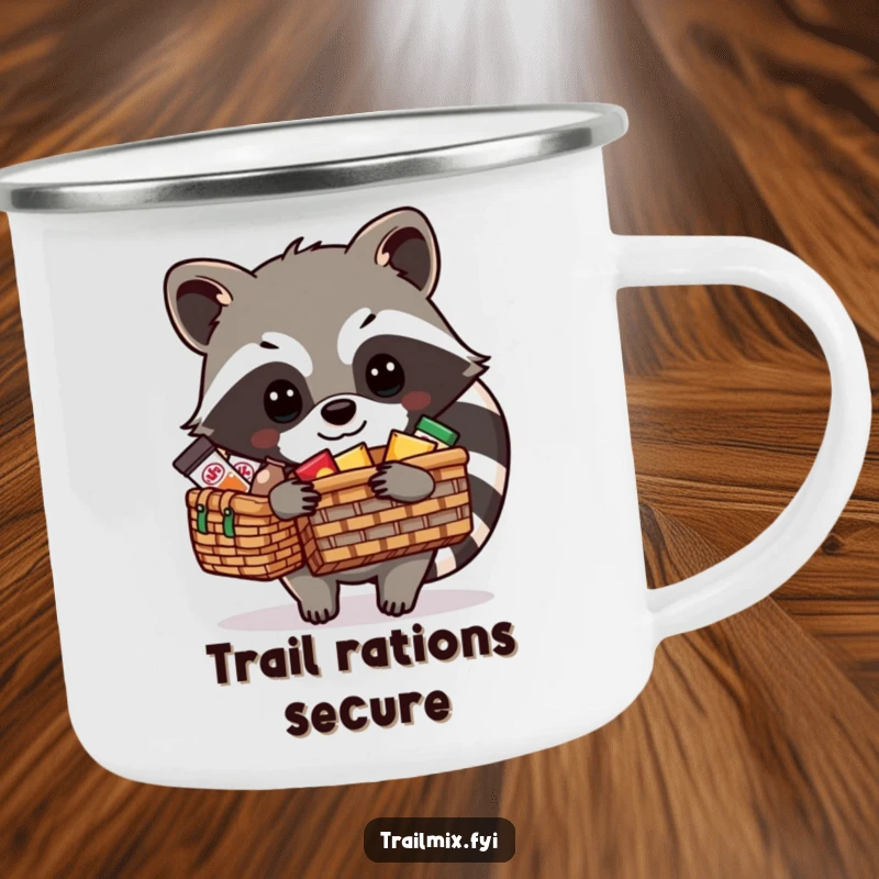 Funny Raccoon Camping Mug: A resourceful raccoon packs a picnic basket for an outdoor adventure, ideal for sipping morning coffee.