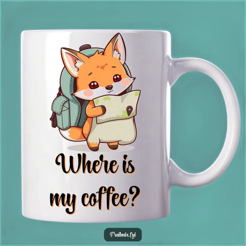 Funny Fox Map Backpack Mug - Curious Explorer Gift, Perfect Humorous Mug