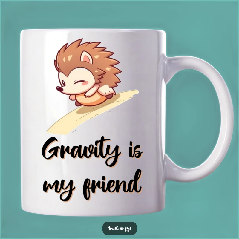 Funny Hedgehog Rolling Downhill Mug - Hilarious Determination Gift for Him or Her