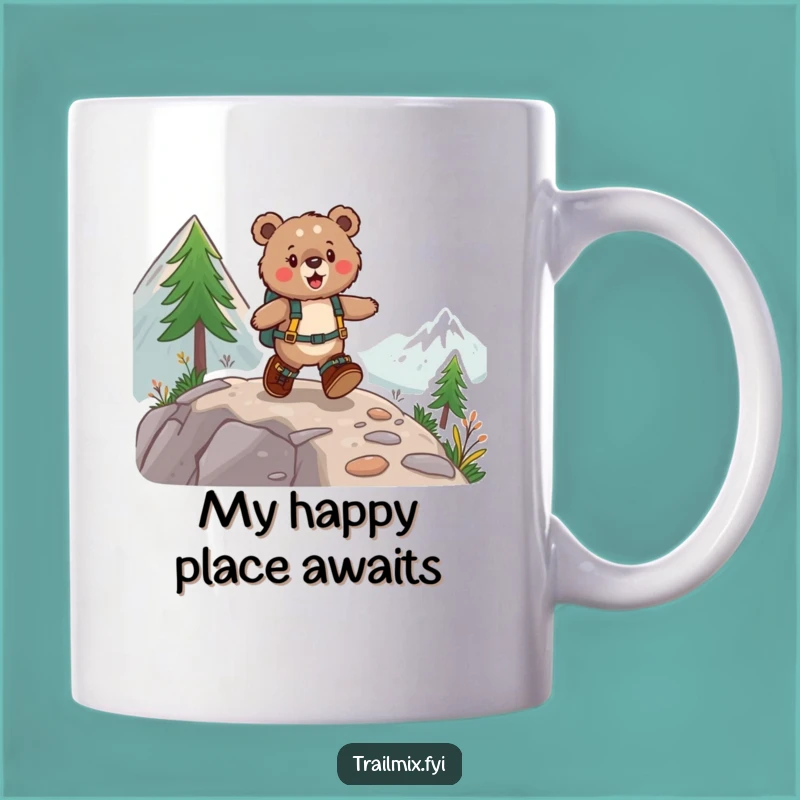 Funny Hiking Bear Mug: Joyful Mountain Trekker, Perfect Funny Gift for Outdoor Lovers