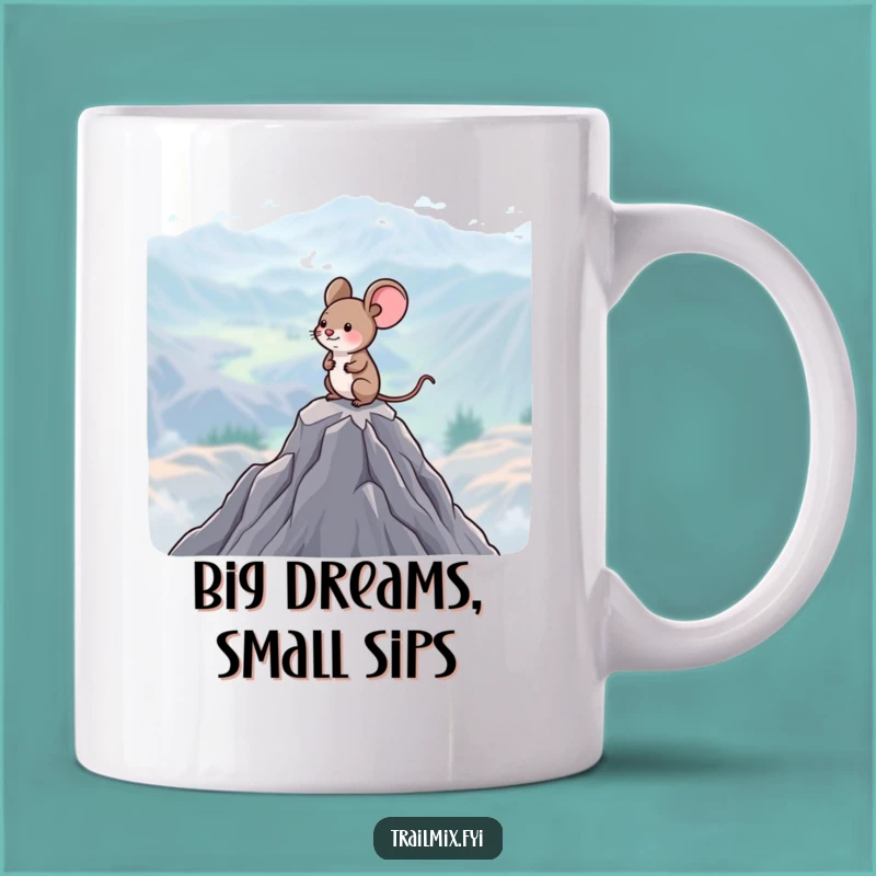 Funny Mouse Mountain Mug: Tiny Explorer Surveys Vast Views, Adorable & Humorous Gift