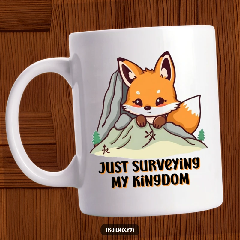 Funny fox peeking over a mountain, a cute and humorous graphic perfect for nature enthusiasts and adventure seekers.