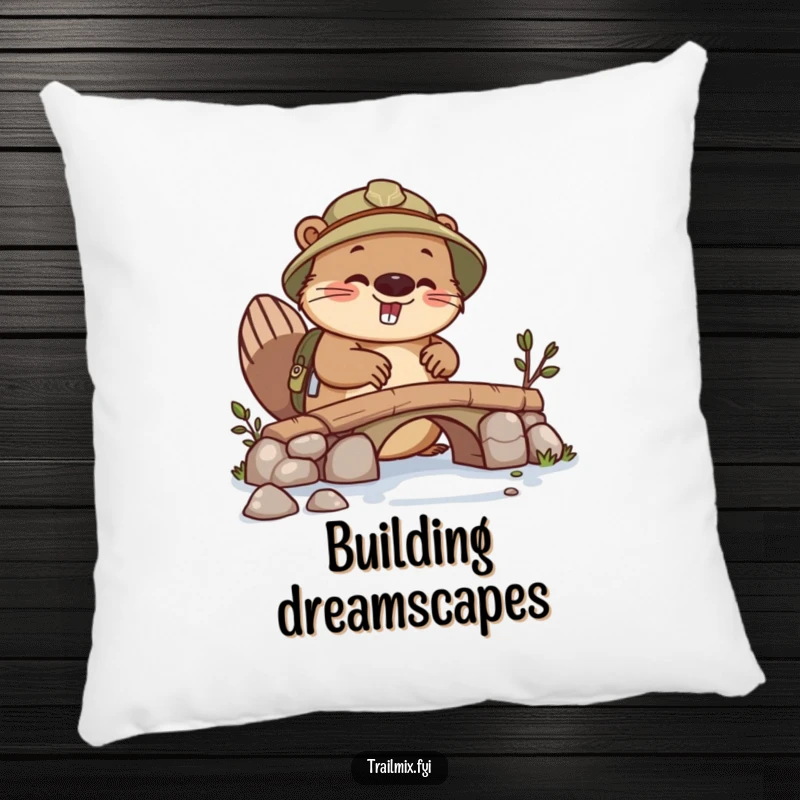 Funny beaver explorer pillow, busy building, comfortable and soft, adds humor to any space.
