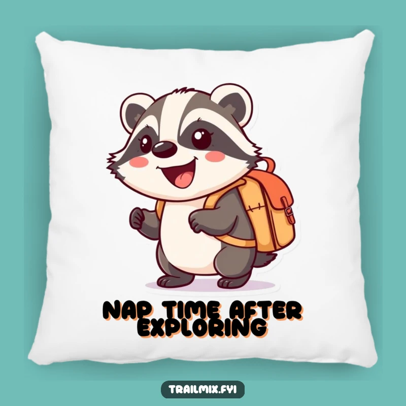 Funny Badger Explorer Pillow - Comfy Cartoon Travel Gift