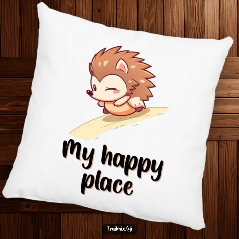 Funny hedgehog pillow featuring a determined character playfully rolling downhill, offering comfort and a dose of hilarious, relatable energy.