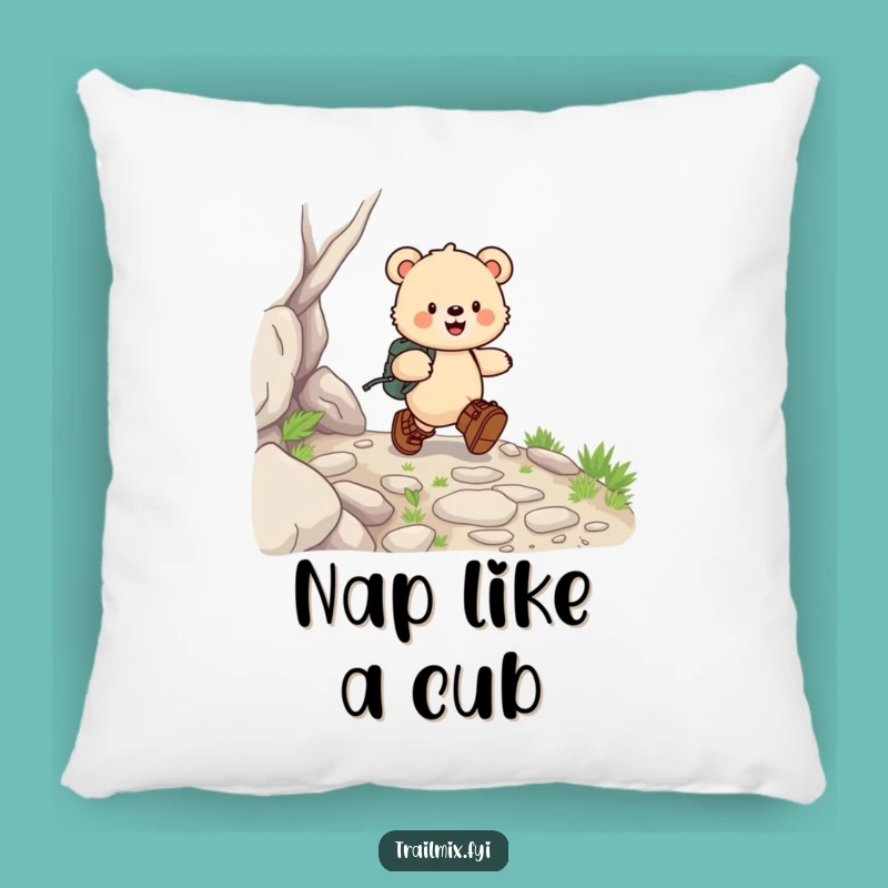 Funny Bear Cub Hiking Pillow: Cozy Comfort & Happy Boots Gift