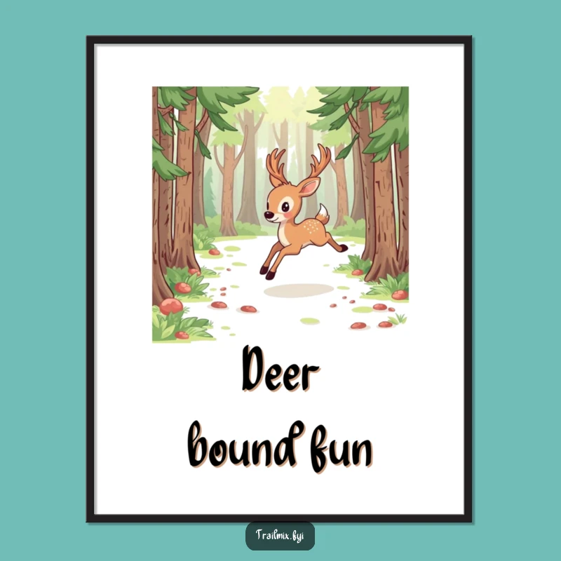 Funny Deer Forest Art Print: Energetic Bounding Printable Gift