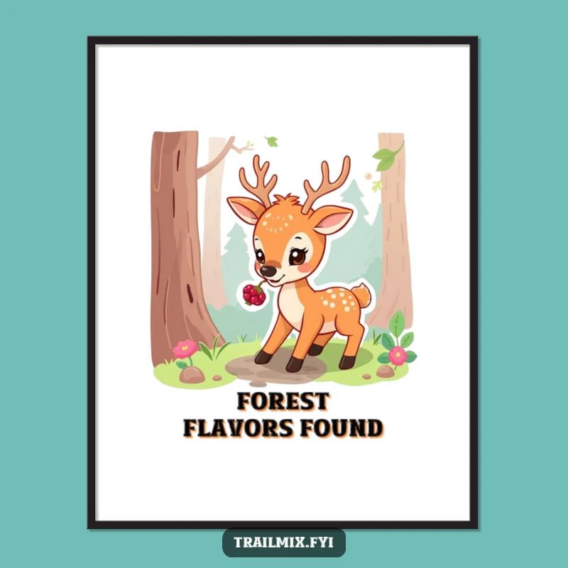 Funny Deer Nibbling Art Print: Peaceful Forest Scene, Beautiful Funny Gift