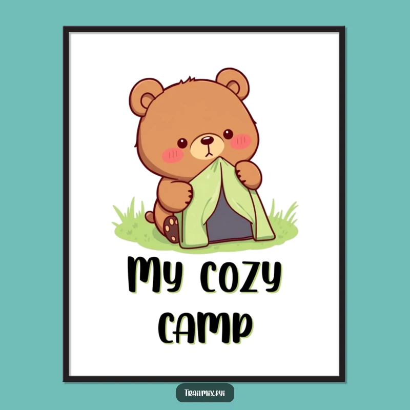 Funny Bear Camping Tent Digital Art - Printable Outdoor Decor, Gift Idea