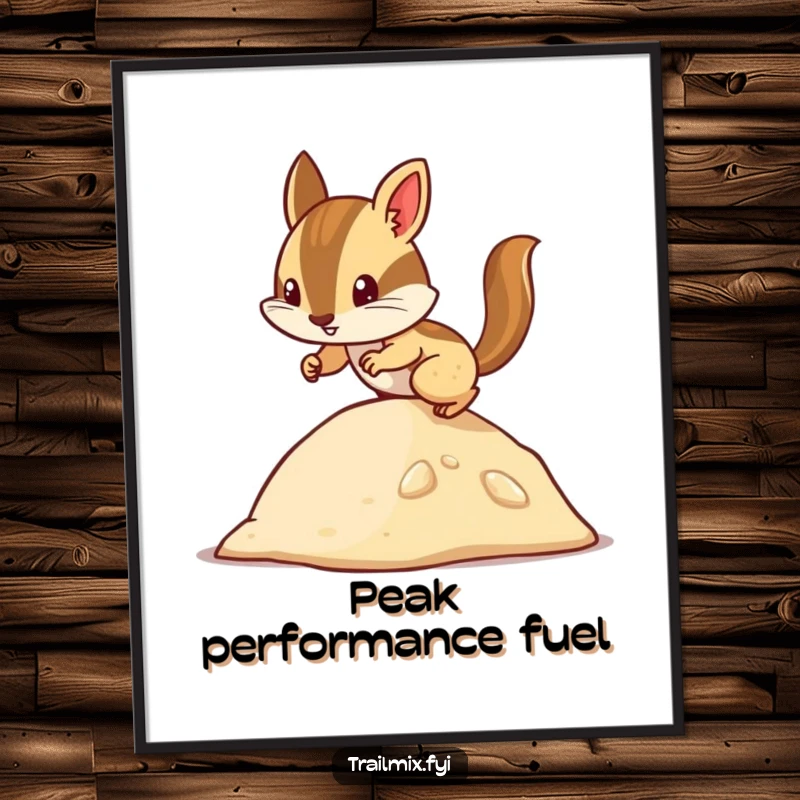 Funny chipmunk digital art print featuring a determined character climbing a small hill, perfect for instant, humorous wall decor.