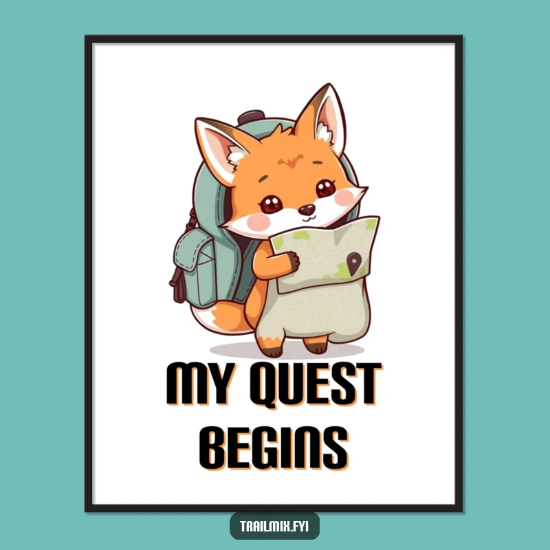 Funny Fox Map Backpack Digital Art - Printable Explorer Decor, Gift Idea