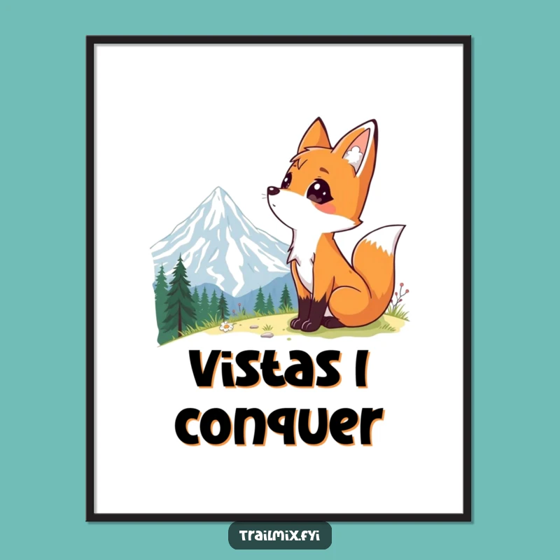 Funny Fox Mountain Vista Digital Print: Curious Explorer's Instant Wonder Art
