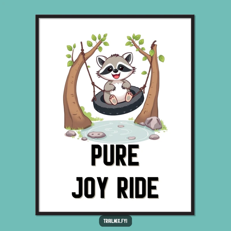 Funny Joyful Racoon Swing Digital Art - Instant Whimsical Decor Gift