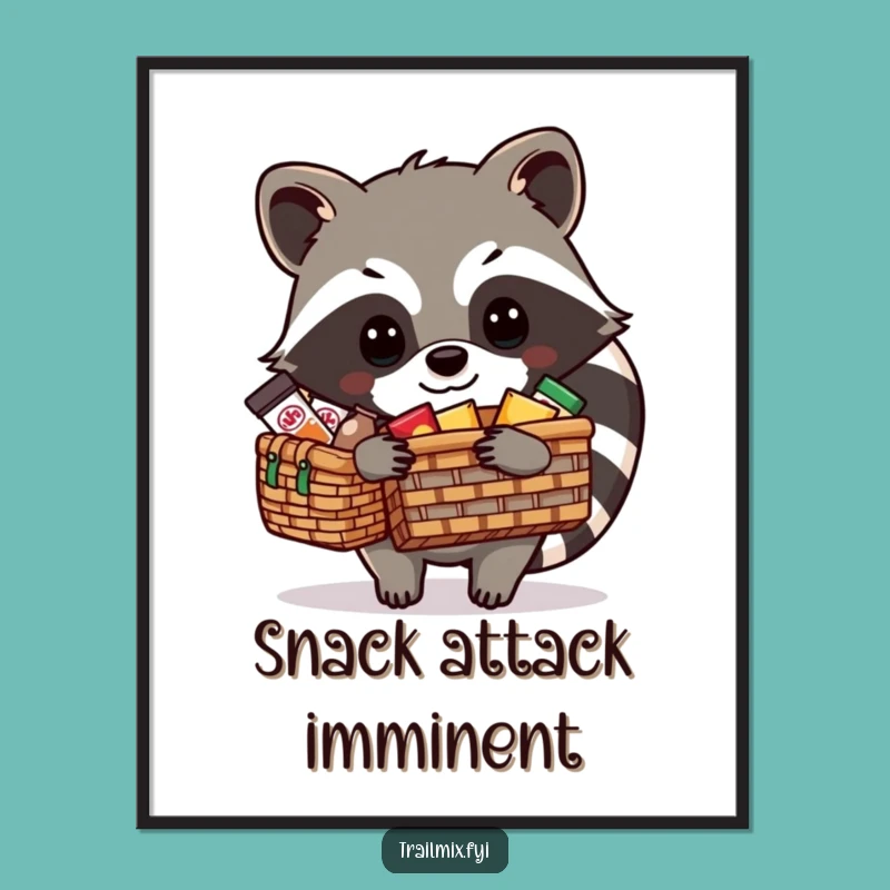Funny Raccoon Picnic Packing Digital Art - Instant Download Hilarious Decor