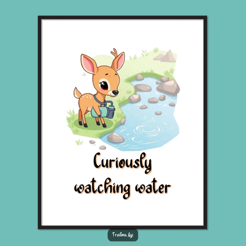 Funny Shy Deer Stream Digital Art - Curious Instant Download