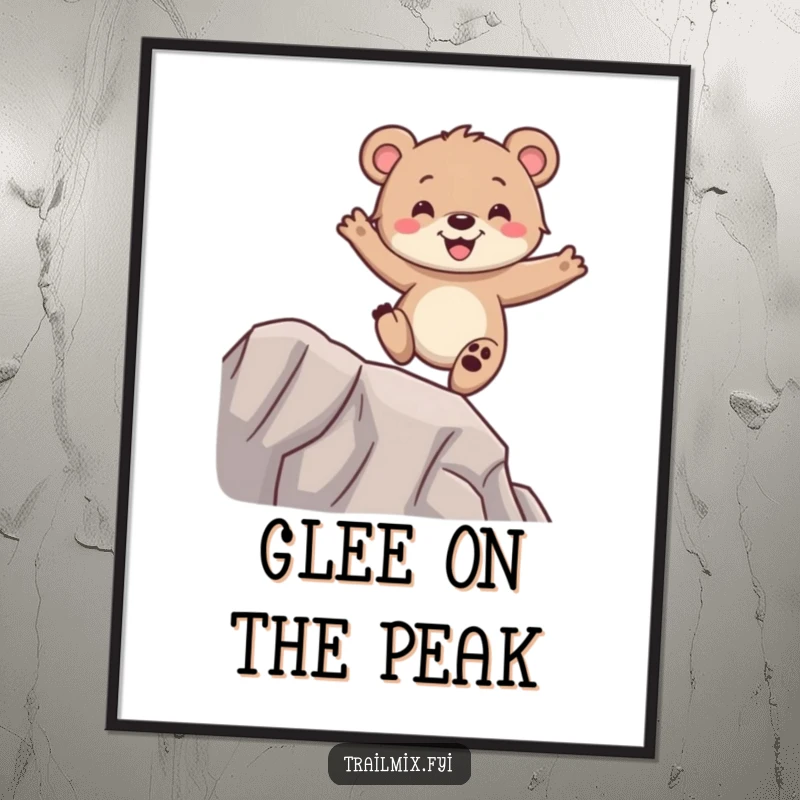 Funny bear cub digital art print, balancing with glee, happy and joyful, printable wall decor.