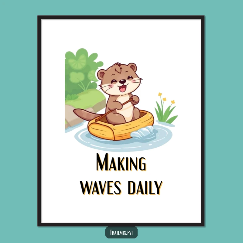 Funny Otter Rafting Digital Art Print: Instant Humorous Decor for Any Space