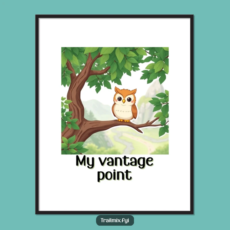 Funny Owl Hiker Digital Art: Whimsical Scenic Trail Artwork, Printable Nature Lovers Gift