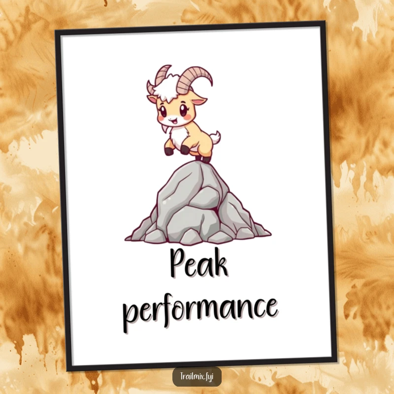 Funny Mountain Goat Digital Art Print: A determined goat balances on a rocky outcrop, suitable for printable wall decor.