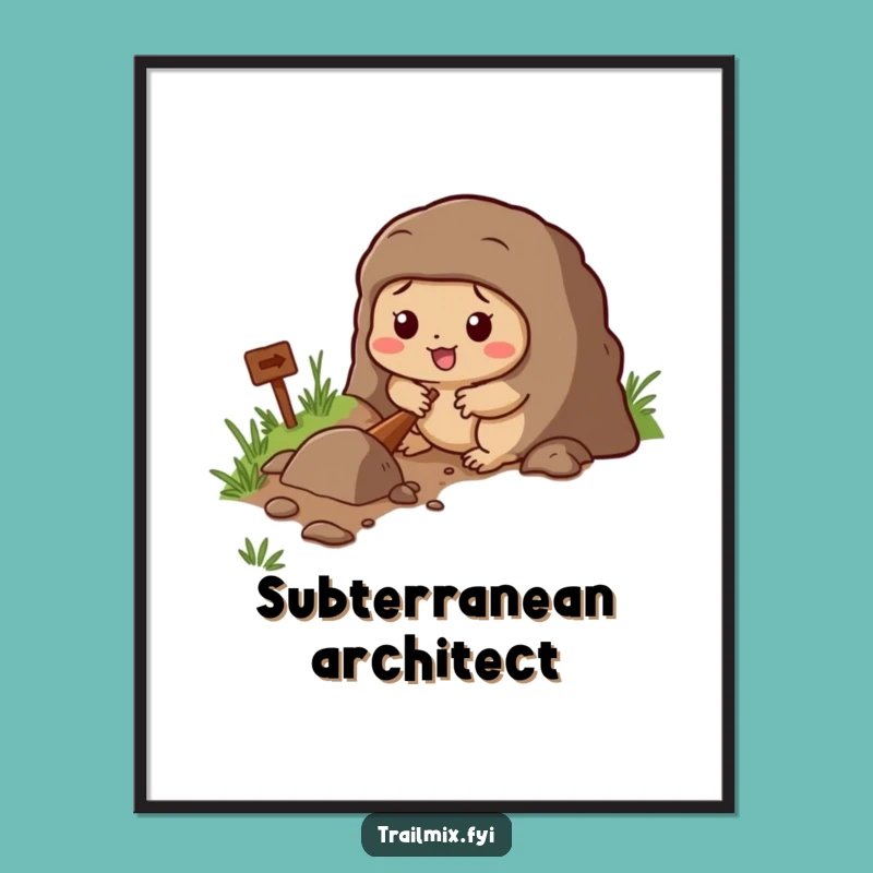 Funny Mole Digging Digital Art - Determined Character Wall Decor Gift