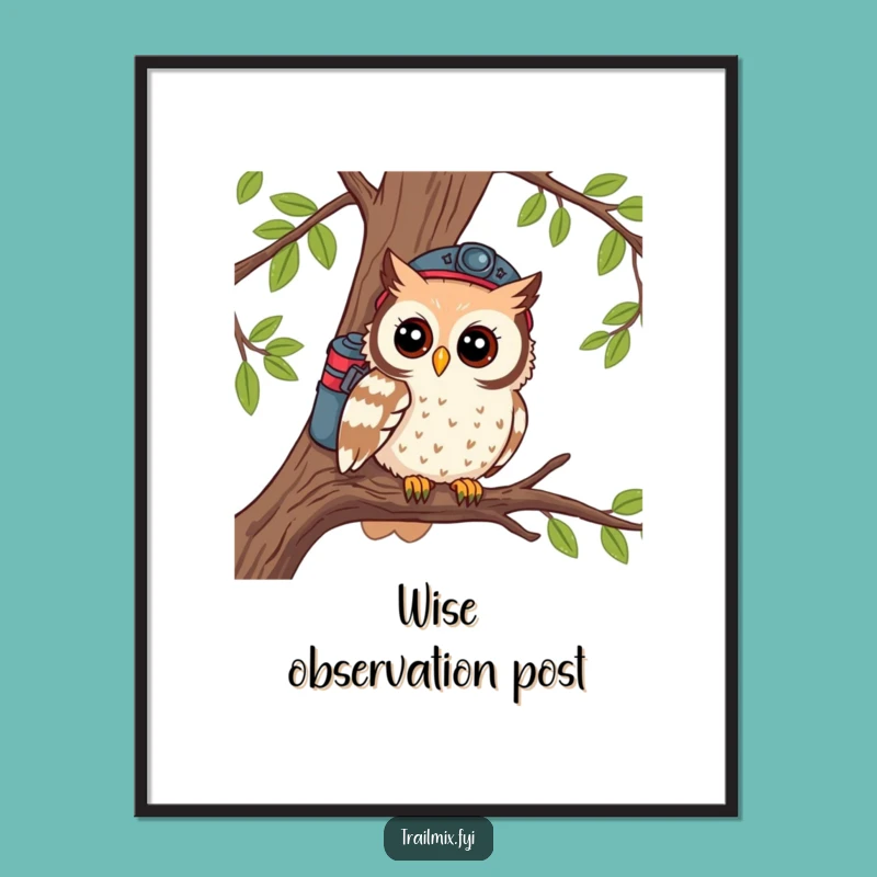 Funny Owl Digital Art: Curious Hiker, Instant Nature & Humor Decor!