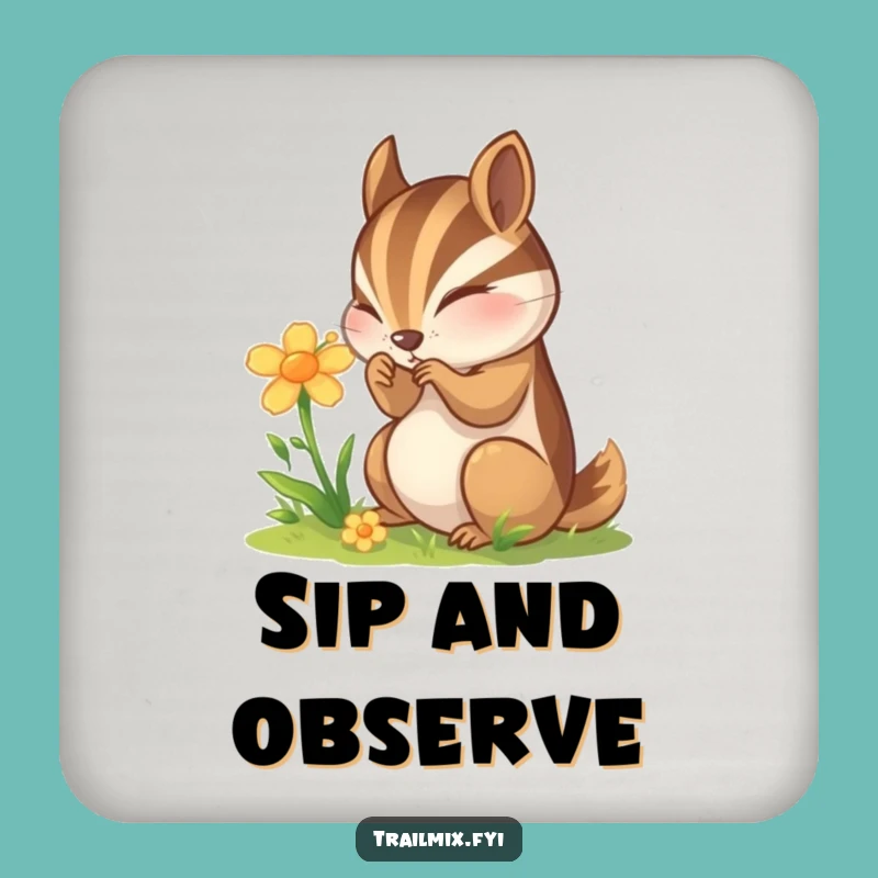Funny Chipmunk Flower Drink Coaster - Nature Protect & Curious Style