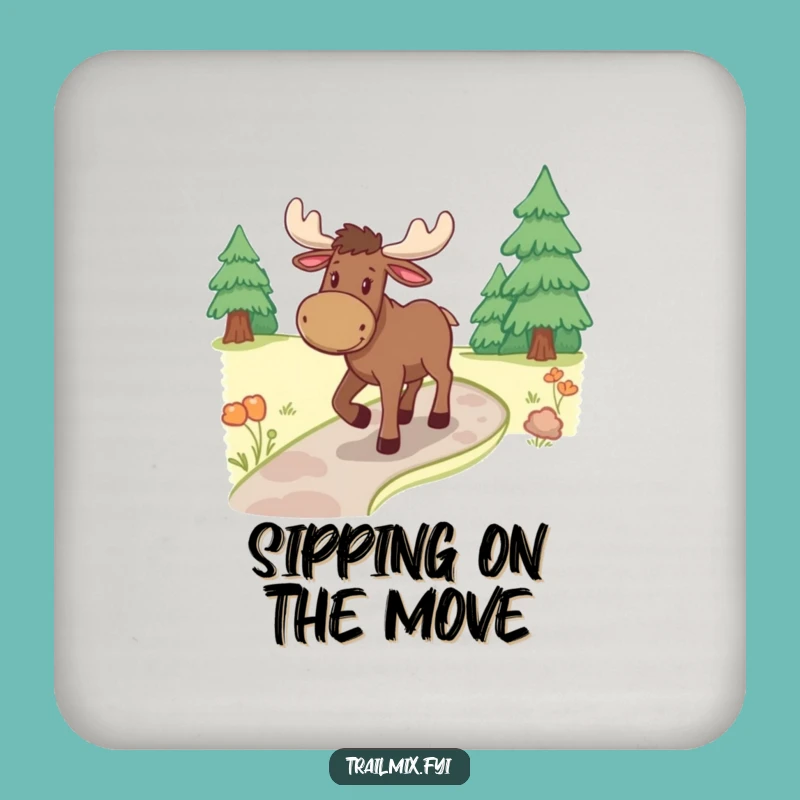 Funny Moose Ambling Path Coaster - Cheerful Woodland Drink Protector Gift