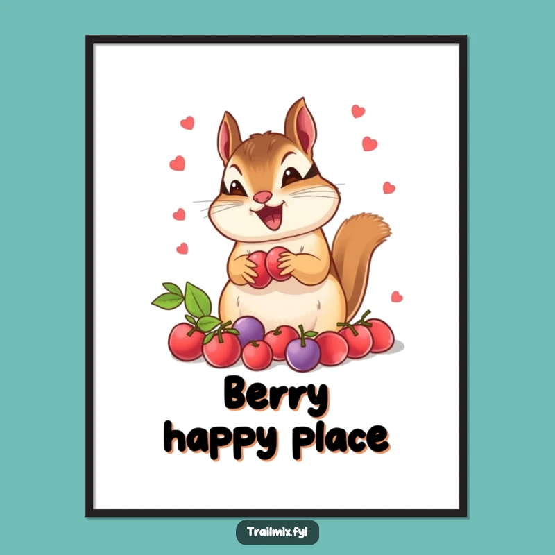 Funny Chipmunk Berry Excitement Poster - Vibrant Wall Art Gift