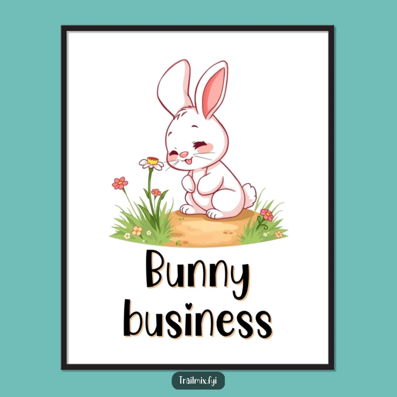 Funny Rabbit Wildflower Poster: Giggling Path Art Print Gift