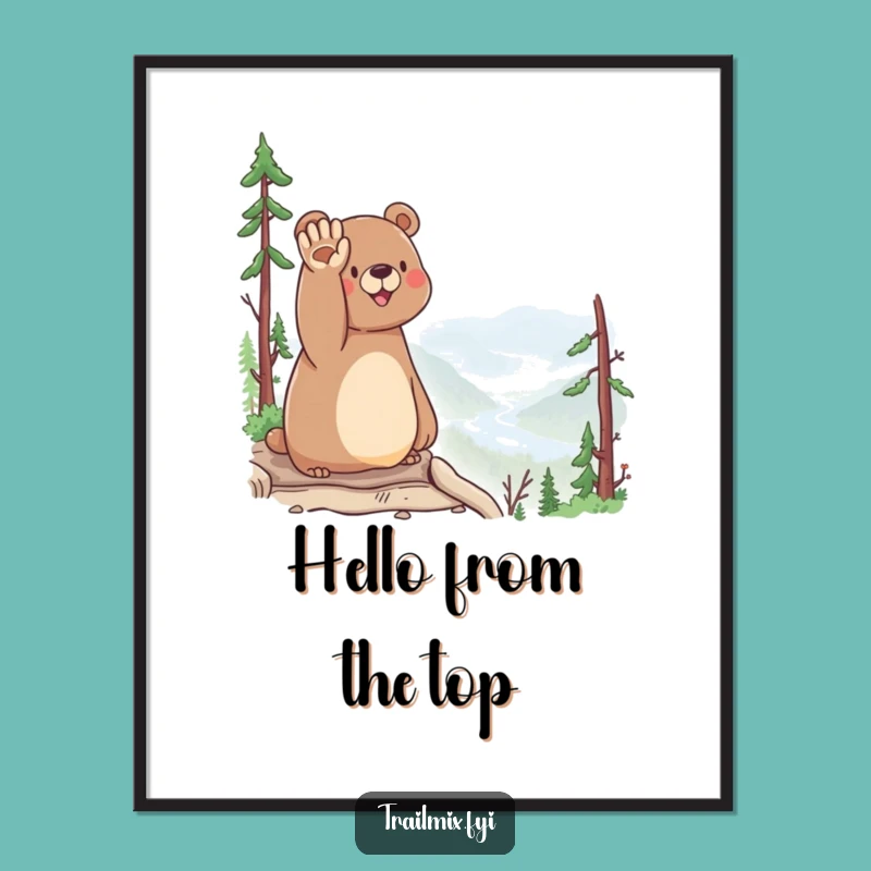 Funny Bear Waving Poster - Happy Scenic Art & Welcoming Decor