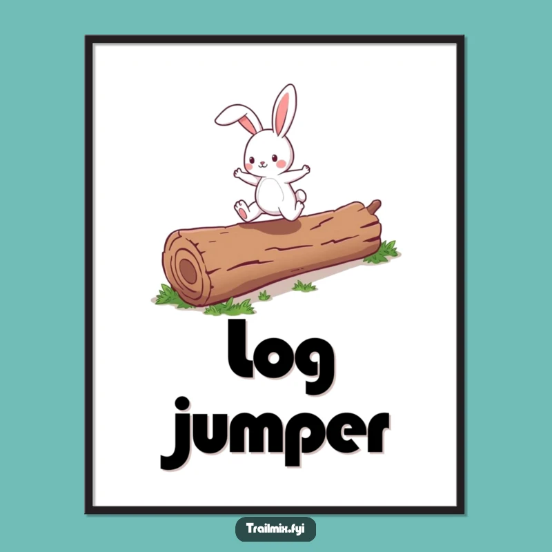 Funny Bunny Skipping Log Poster - Energetic Art Print, Perfect Humorous Gift