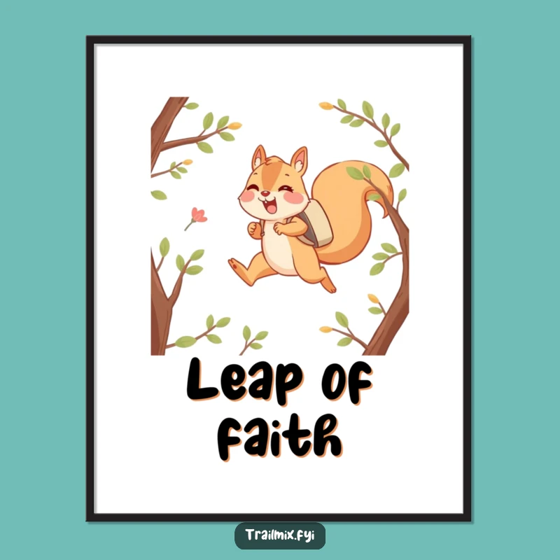 Funny Happy Squirrel Leaping Poster - Adventurous Critter Wall Art