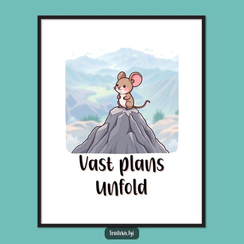 Funny Mouse Mountain Poster: Adorable Explorer Art, Charming Vista Decor, Humorous Wall Art