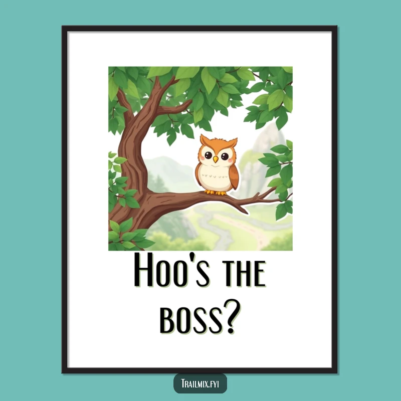 Funny Owl Hiker Poster: Charming Nature Art for Wall Decor, Whimsical Scenic Trail Illustration