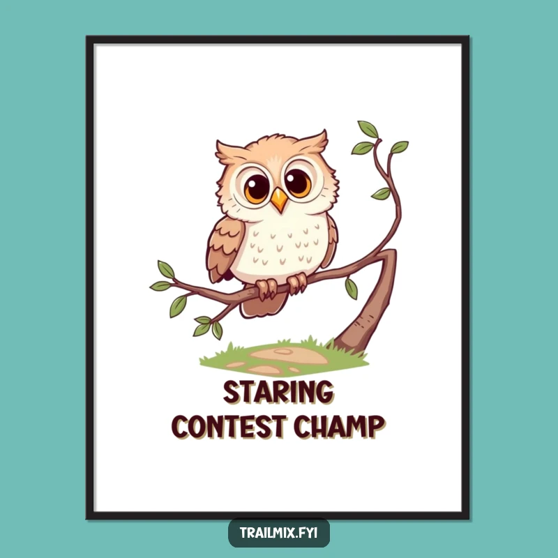 Funny Owl Perched Poster - Curious Character Nature Art Print Gift
