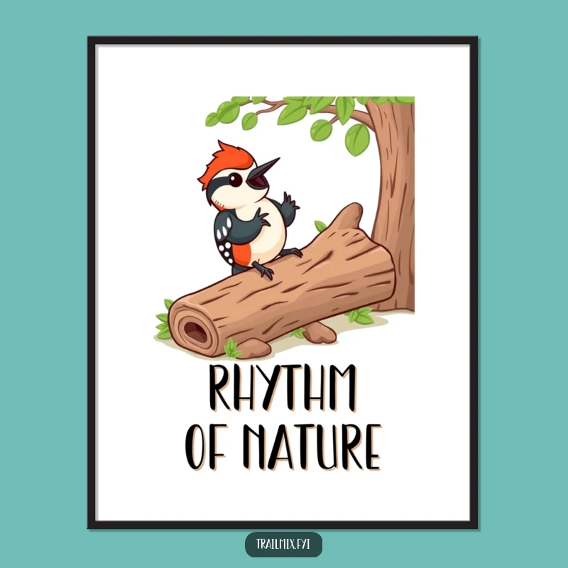 Funny Woodpecker Rhythm Poster - Happy Bird Art Print Gift