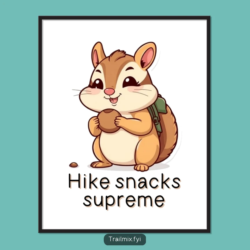 Funny Chipmunk Hiking Art Print - Cheerful Character Wall Decor
