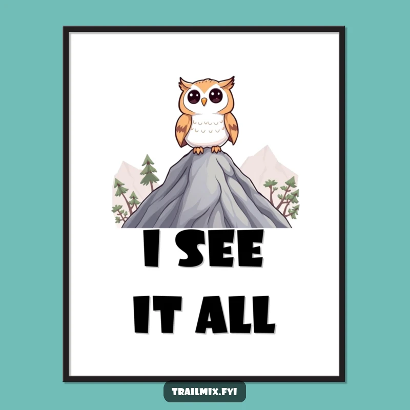 Funny Curious Owl Poster: Wise perch art, great funny gift for thoughtful spaces.
