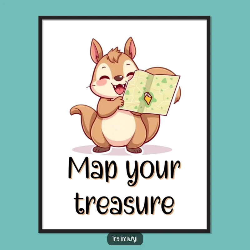 Funny Squirrel Explorer Poster: Cheerful Map Art Gift