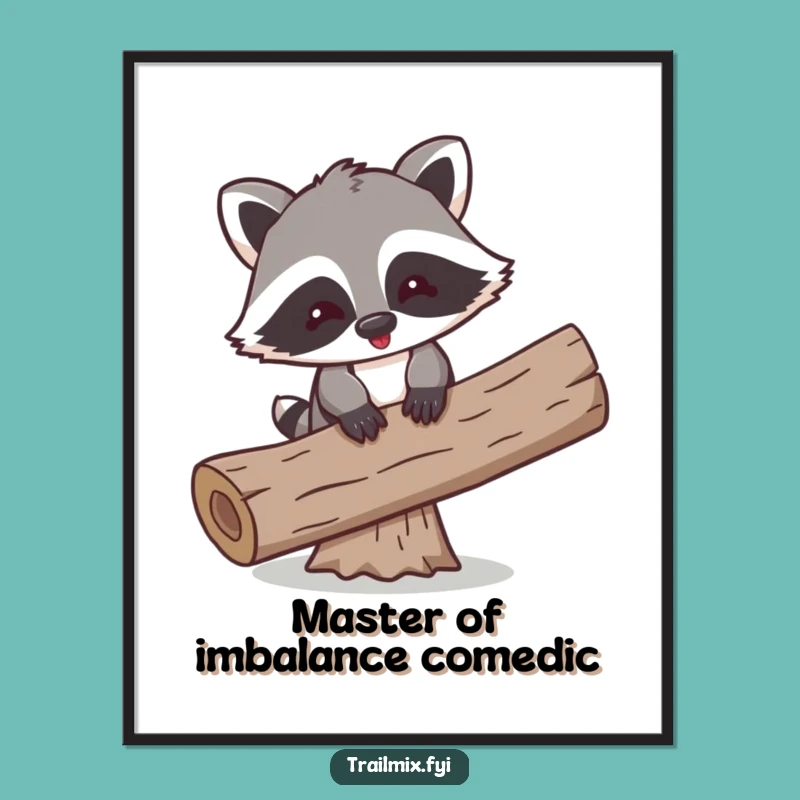 Funny Raccoon Balancing Poster - Whimsical Cartoon Wall Art Gift