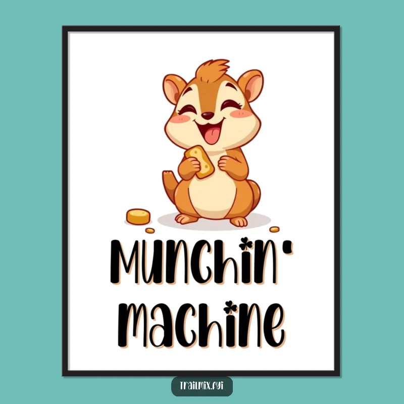 Funny Chipmunk Munching Poster - Joyful Character Snack Art Print Gift